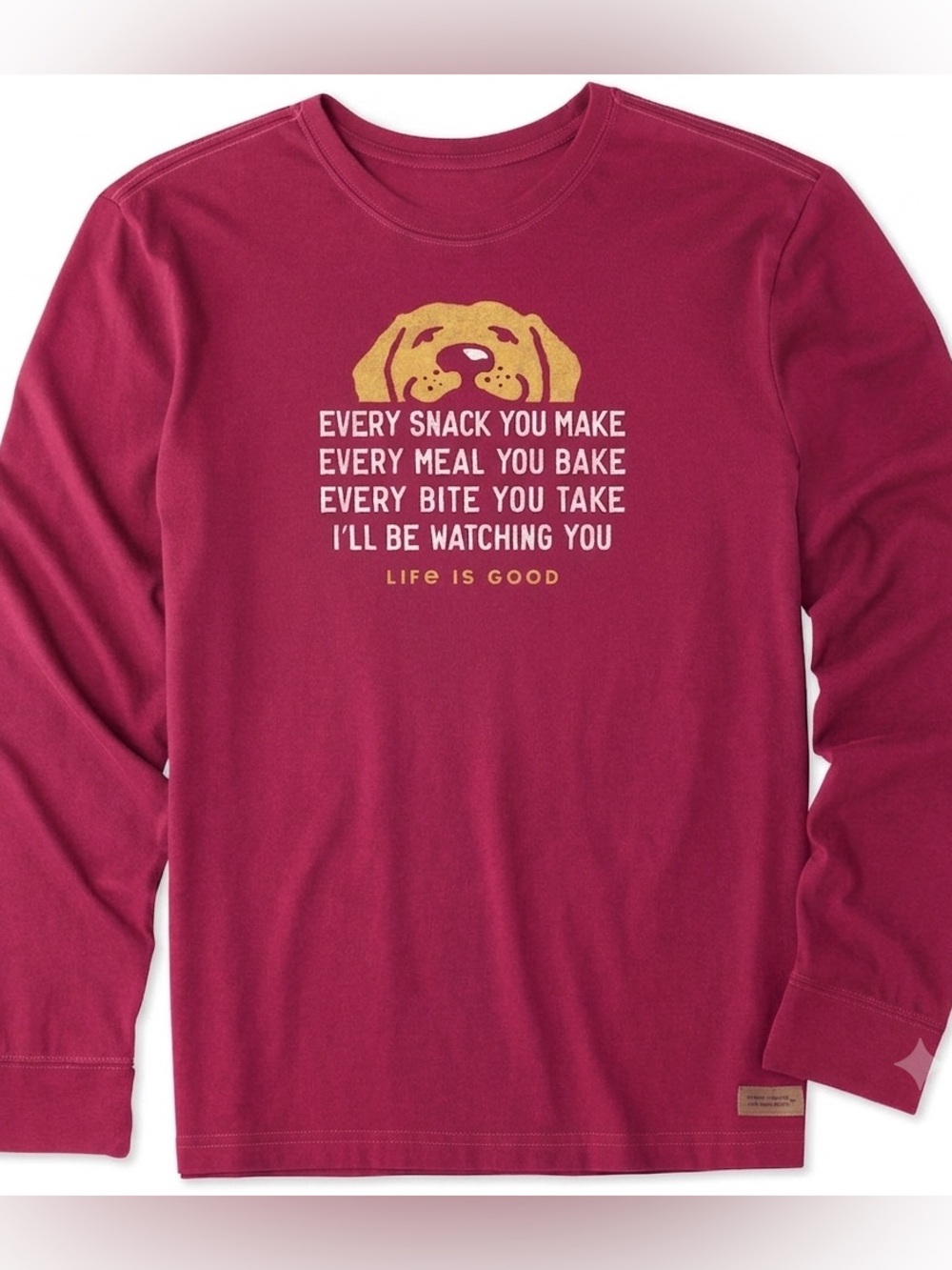 Life Is Good Mens Crusher Tee M Red Long Sleeve I'll Be Watching You Dog Shirt